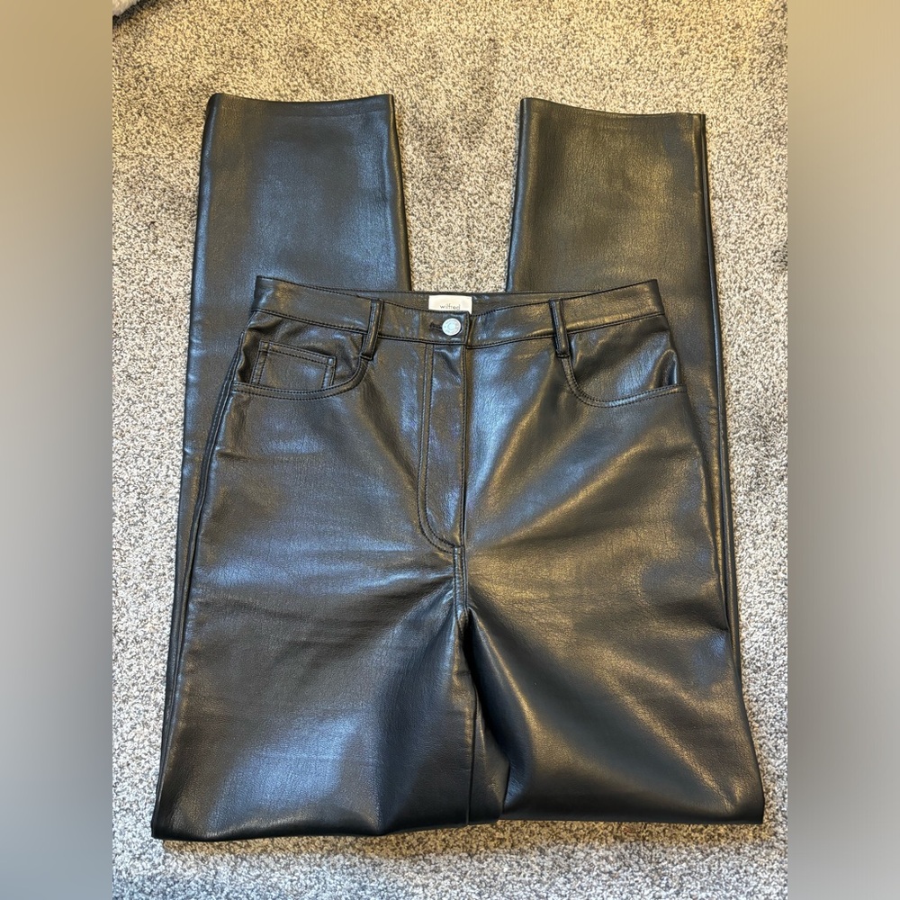 Artizia Wilfred Shiny Black Faux Leather Pants size 8